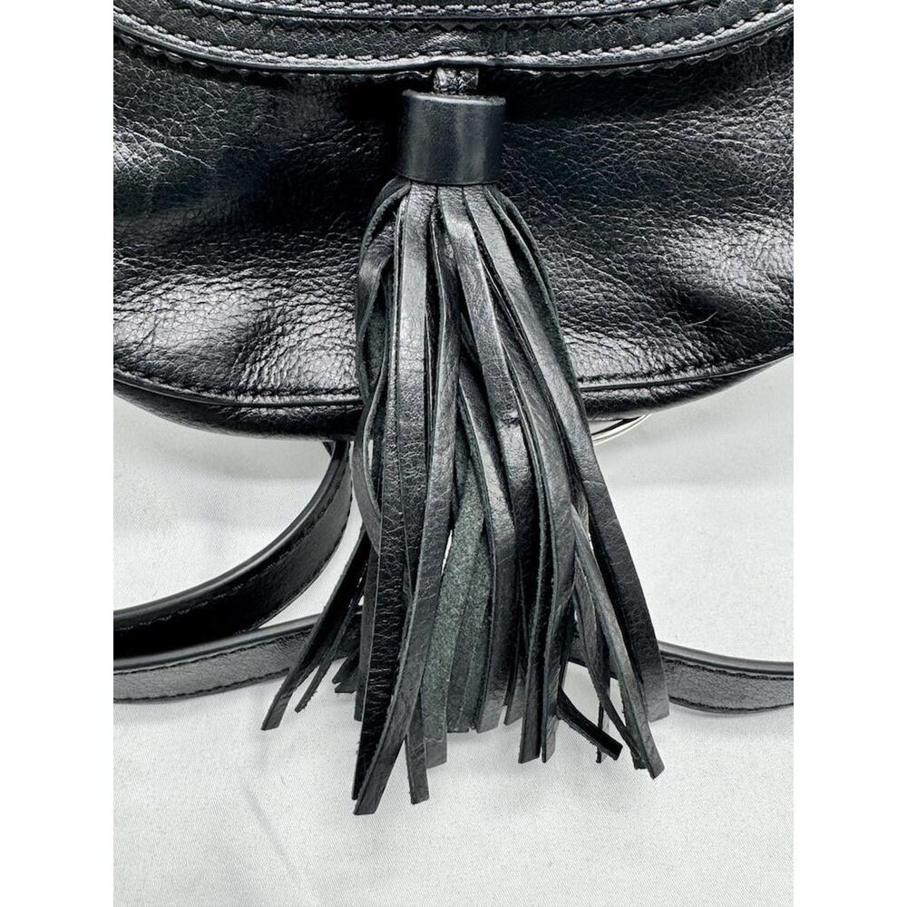 Fossil Crossbody Bag Womens Medium Black Leather Saddle Tassel Flap Purse Boho - Picture 4 of 10